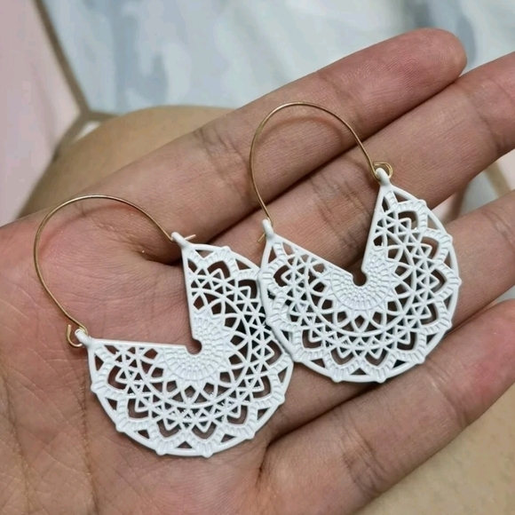 Gold hoop earrings White Boho dangle Statement cottagecore 💖 2/$30 - Picture 3 of 14